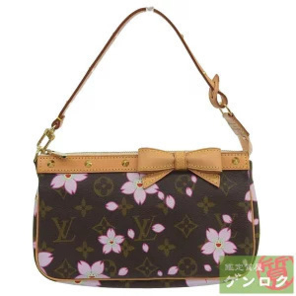 Louis Vuitton Monogram Cherry Blossom Pouch Shoulder Bag Canvas Leather Brown